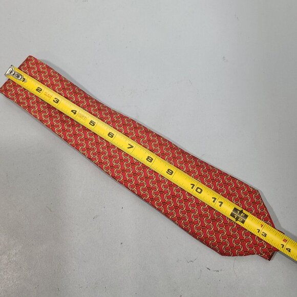 HERMÈS Paris 100% Silk Necktie Red Chain Link Pattern - Picture 6 of 6